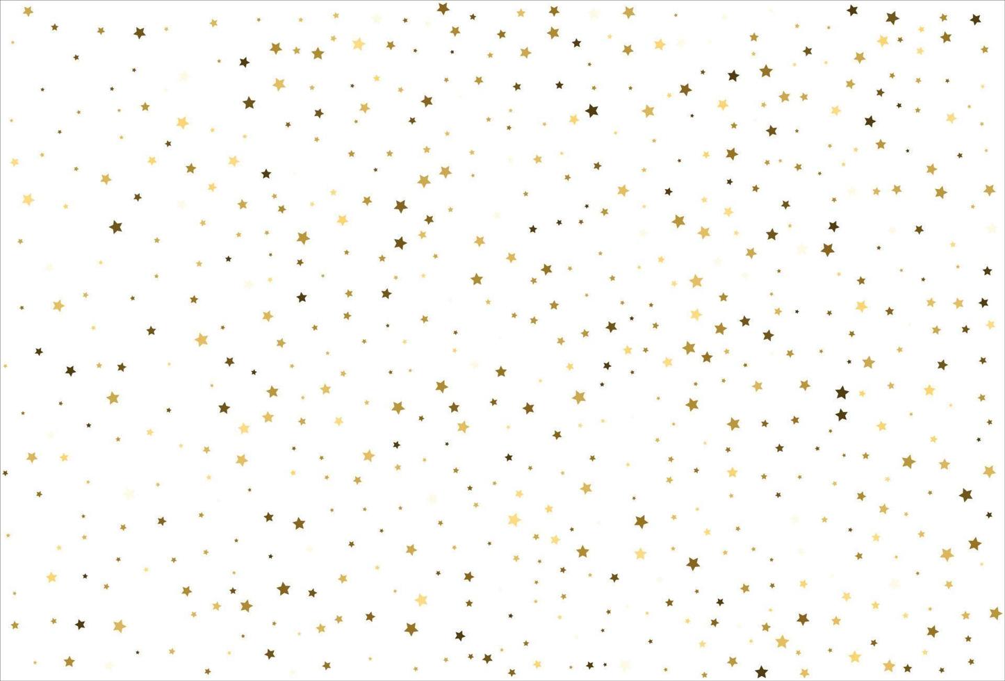Random falling gold stars on white background. Glitter pattern for banner, greeting card, Christmas and New Year card, invitation, postcard, paper packaging vector