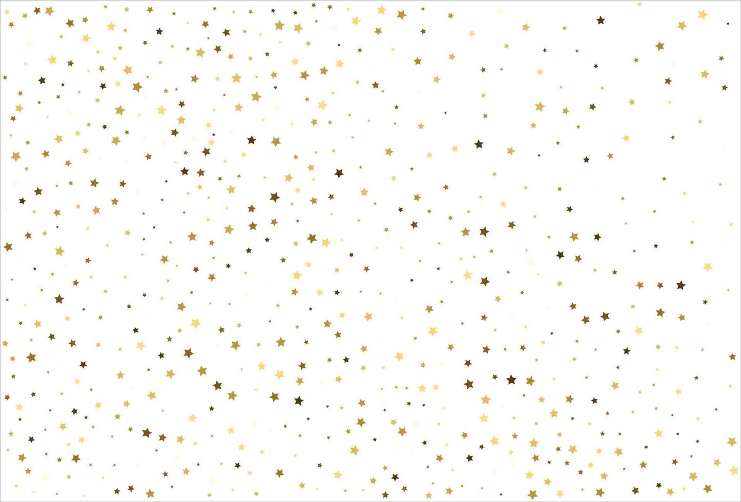Random falling gold stars on white background. Glitter pattern for banner, greeting card, Christmas and New Year card, invitation, postcard, paper packaging vector