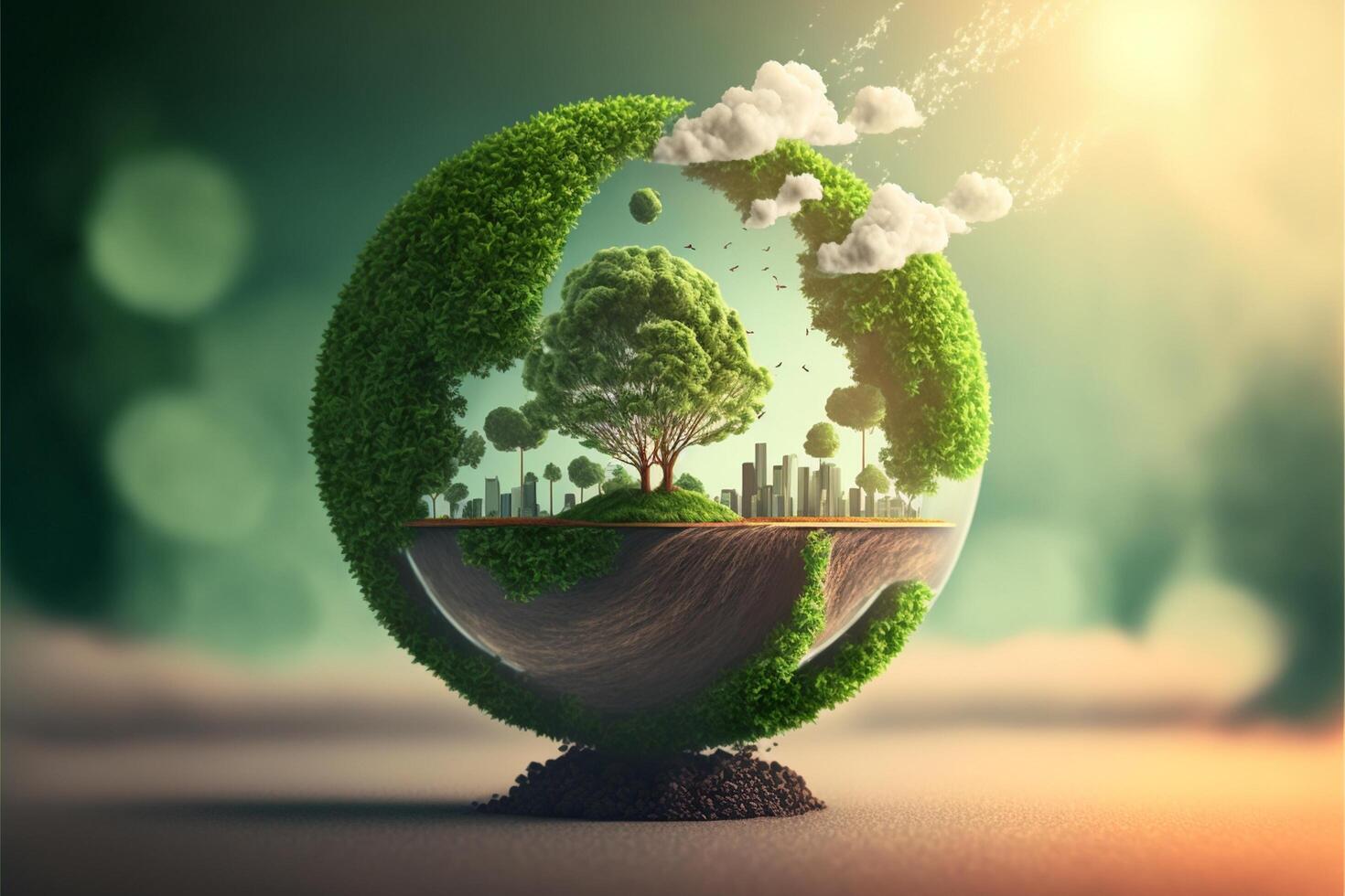 Save Earth Day Poster Environment Day Nature Green Glossy background Images tree and water photo