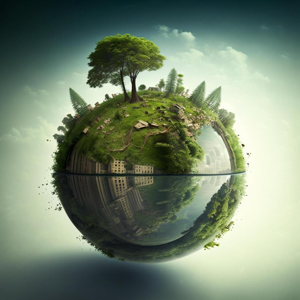 Save Earth Day Poster Environment Day Nature Green Glossy background Images tree and water photo