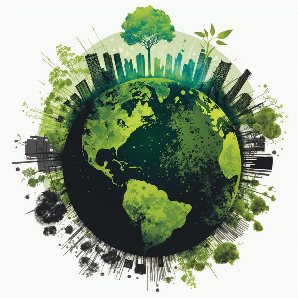 Save Earth Day Poster Environment Day Nature Green Glossy background Images tree and water photo