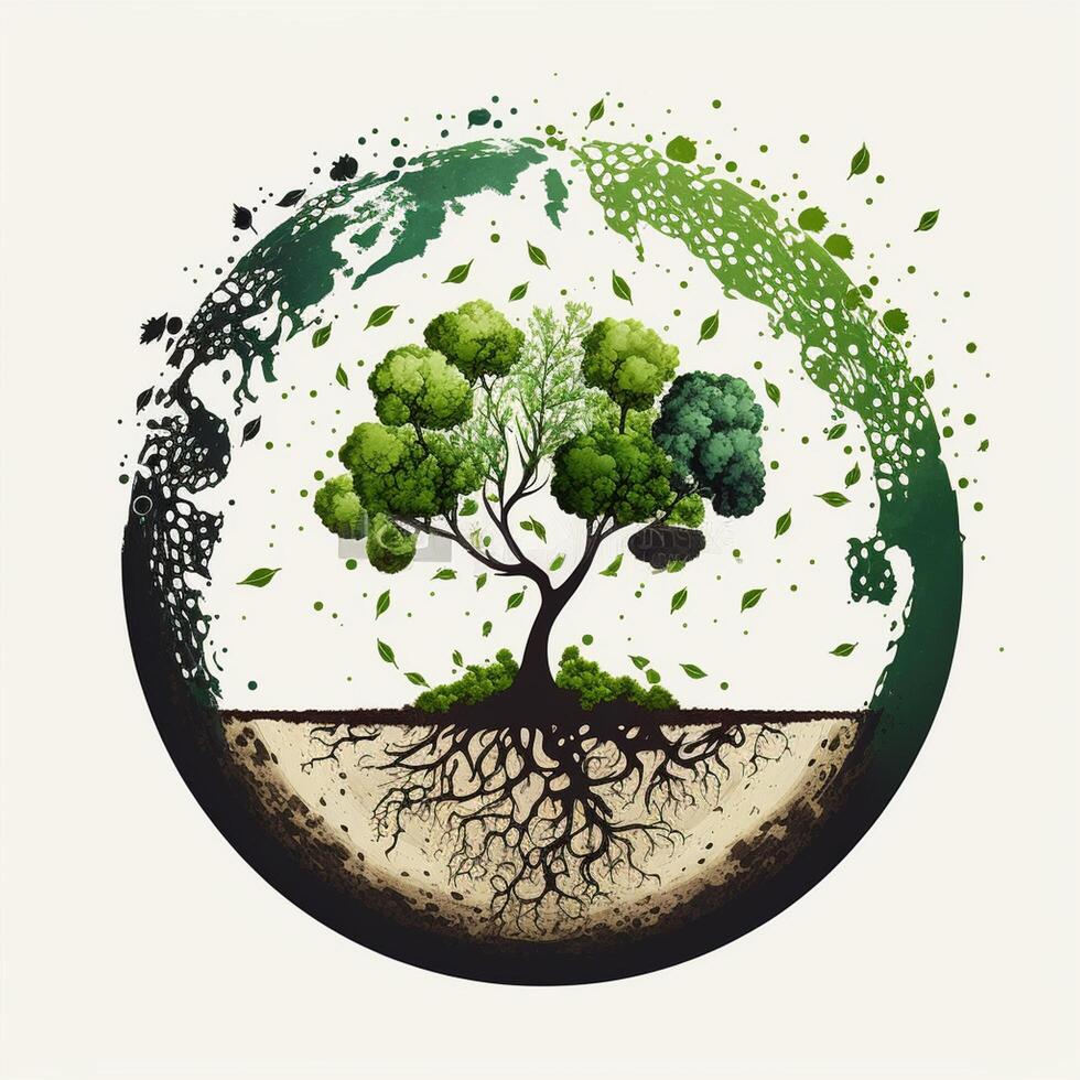 Save Earth Day Poster Environment Day Nature Green Glossy background Images tree and water photo