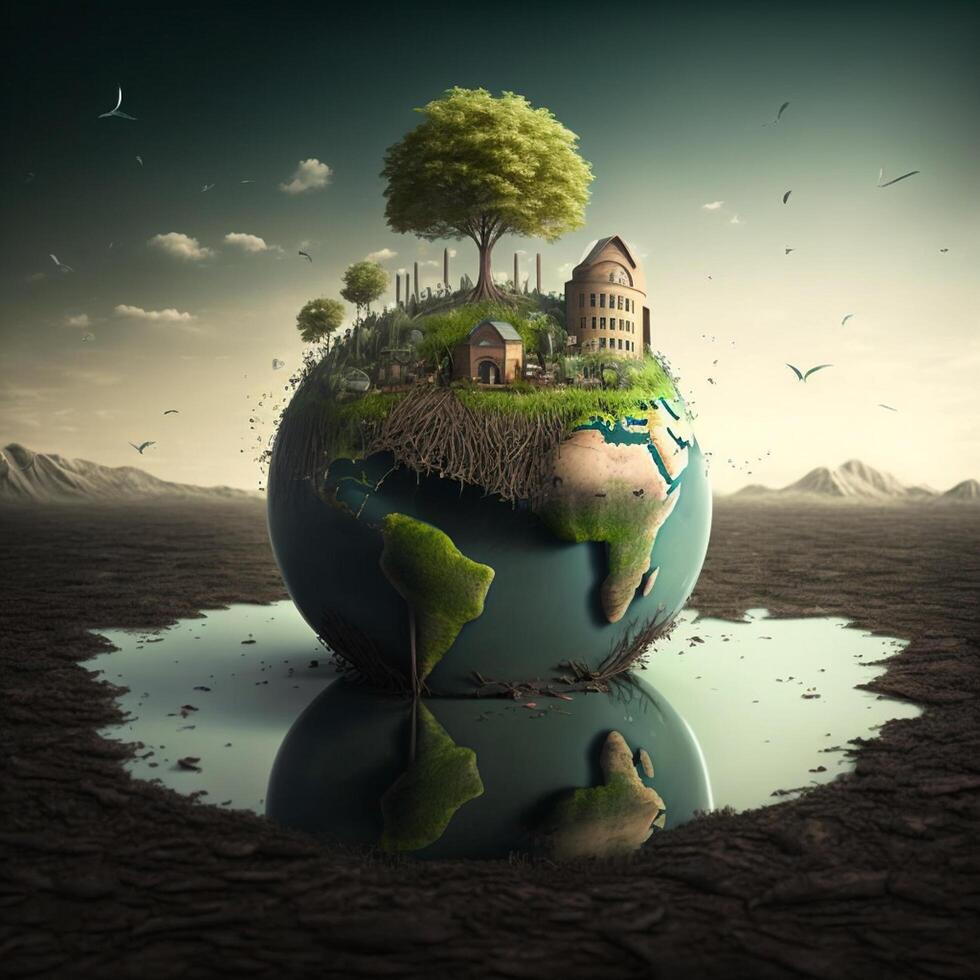 Save Earth Day Poster Environment Day Nature Green Glossy background Images tree and water photo