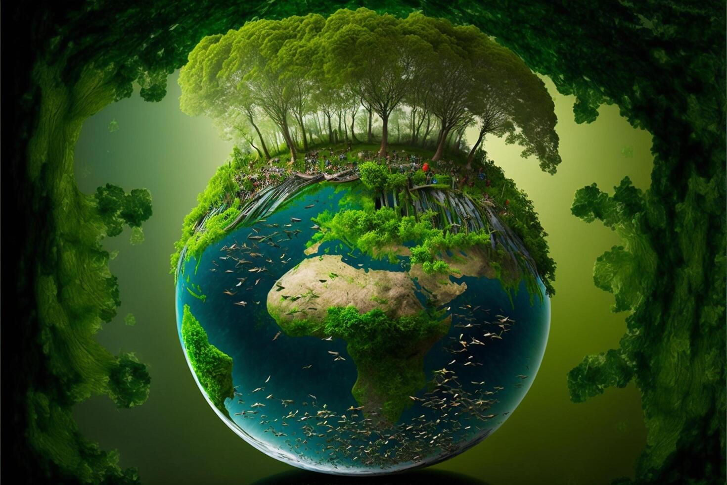 Save Earth Day Poster Environment Day Nature Green Glossy background Images tree and water photo