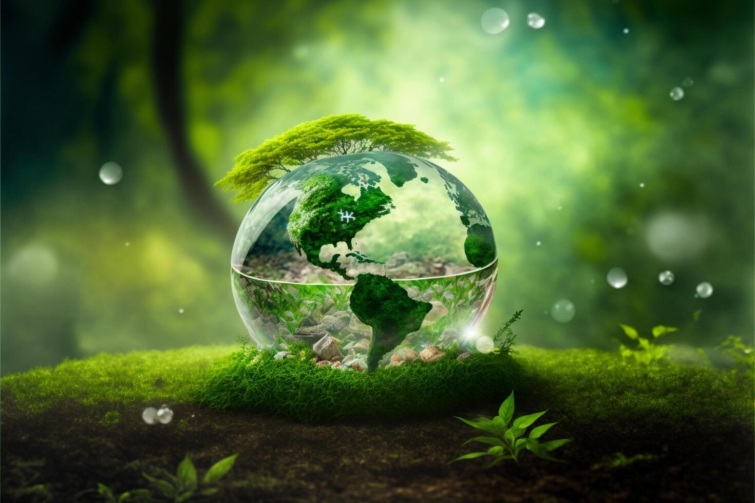 Save Earth Day Poster Environment Day Nature Green Glossy background Images tree and water photo