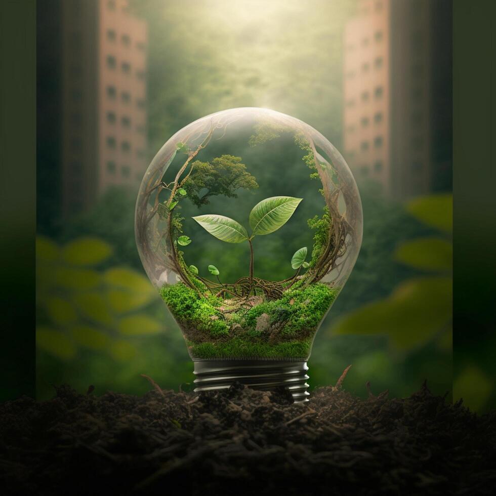 Save Earth Day Poster Environment Day Nature Green Glossy background Images tree and water photo