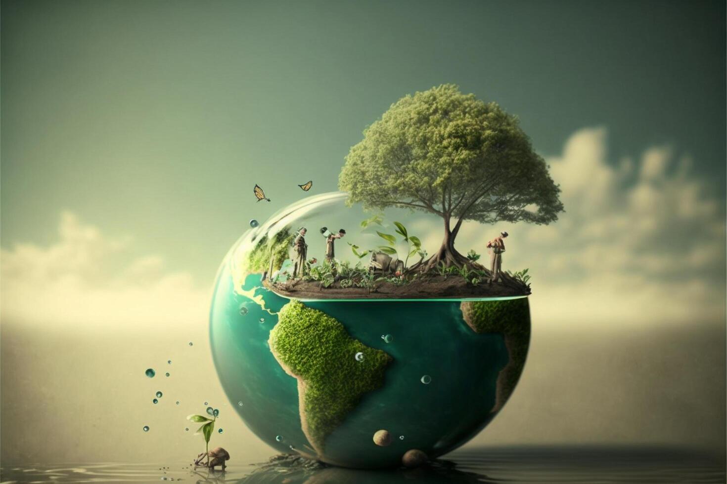 Save Earth Day Poster Environment Day Nature Green Glossy background Images tree and water photo