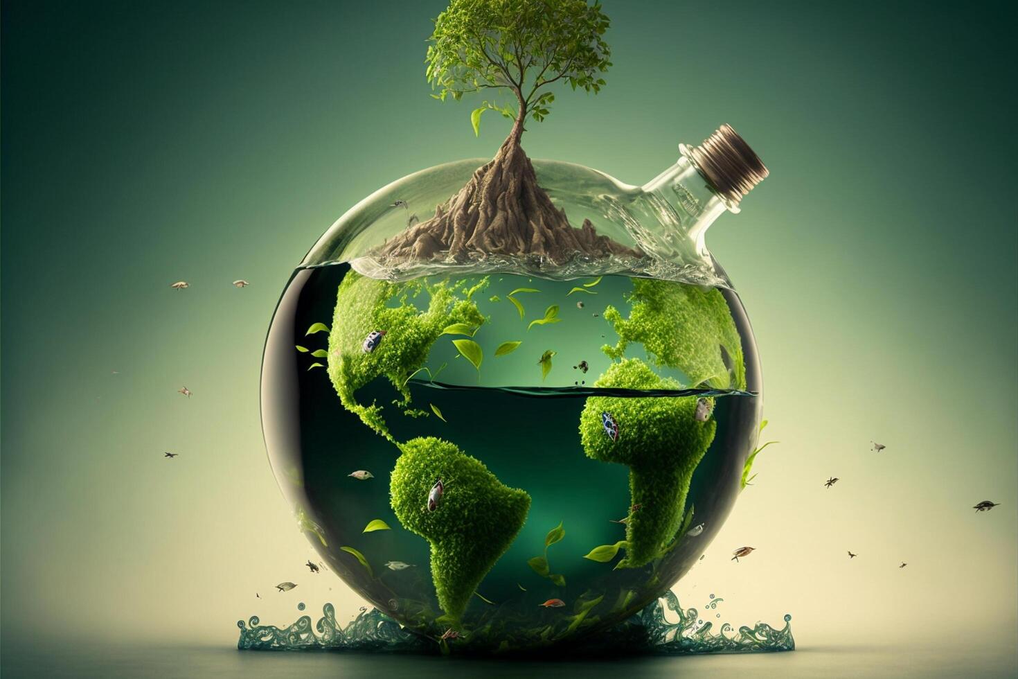 Save Earth Day Poster Environment Day Nature Green Glossy background Images tree and water photo