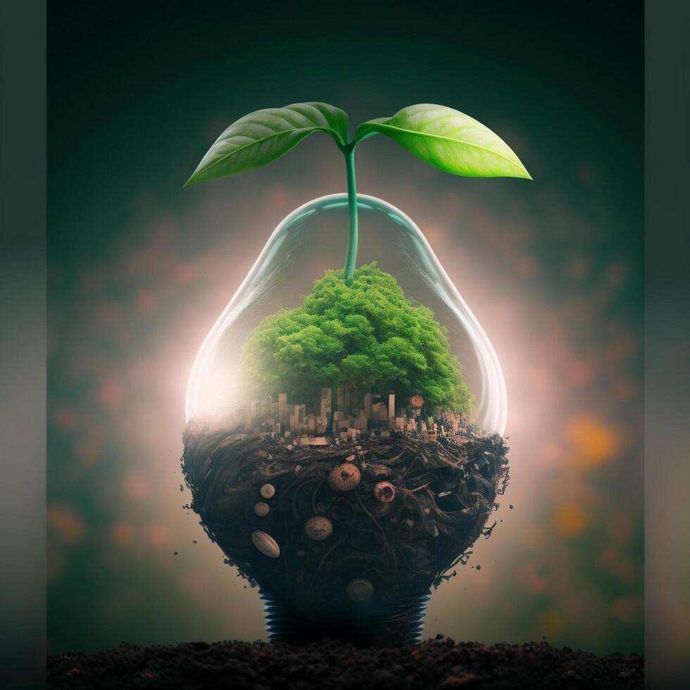 Save Earth Day Poster Environment Day Nature Green Glossy background Images tree and water photo