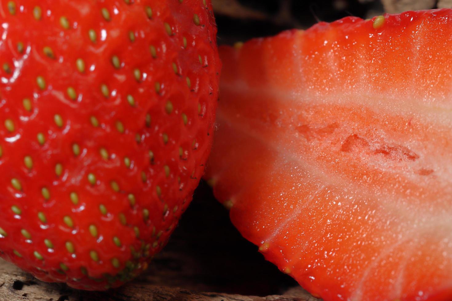 Sweet red strawberry close up macro photo