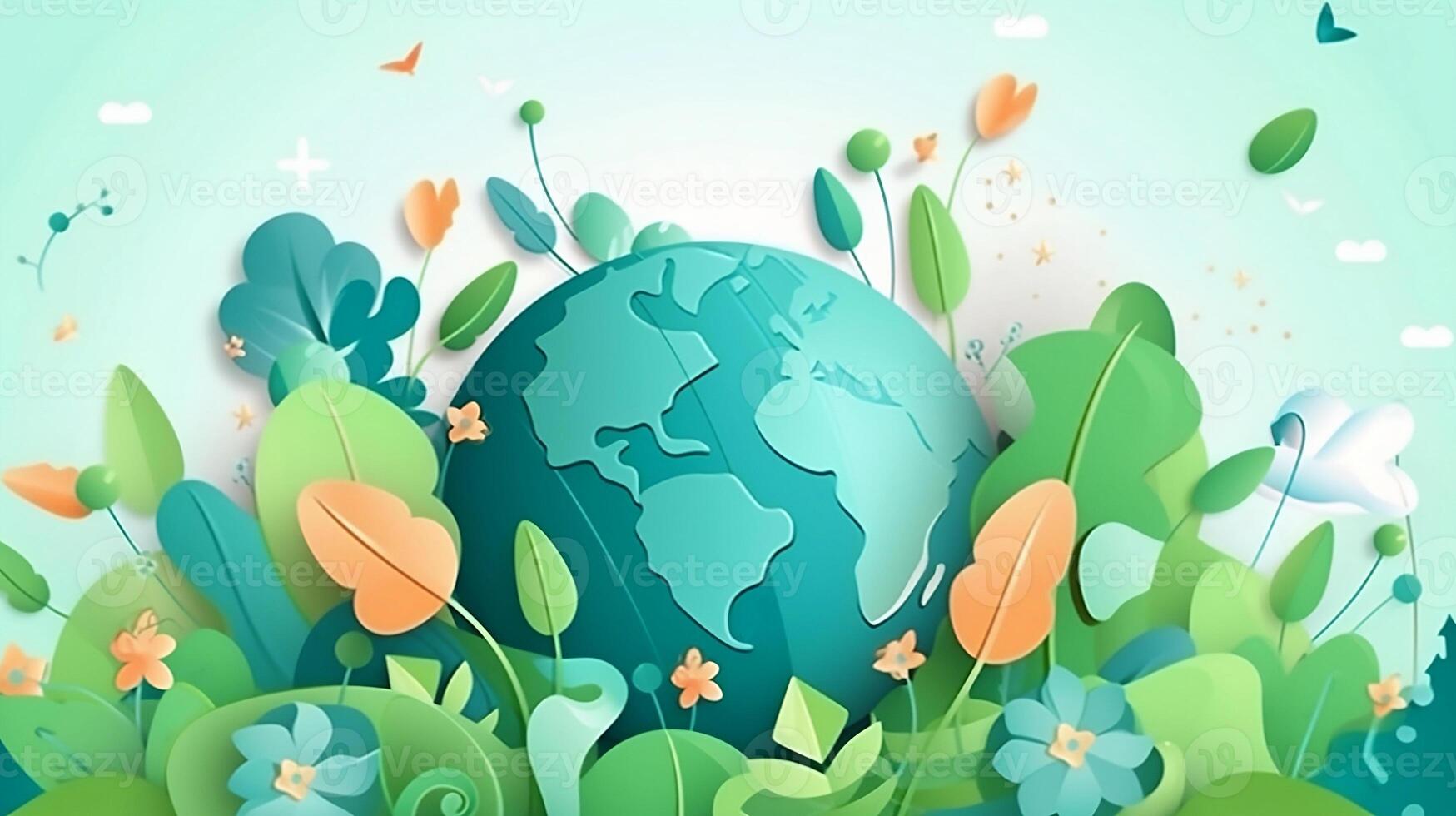 modern composition planet earth in green plants background INTERNATIONAL EARTH DAY nature conservation concept photo