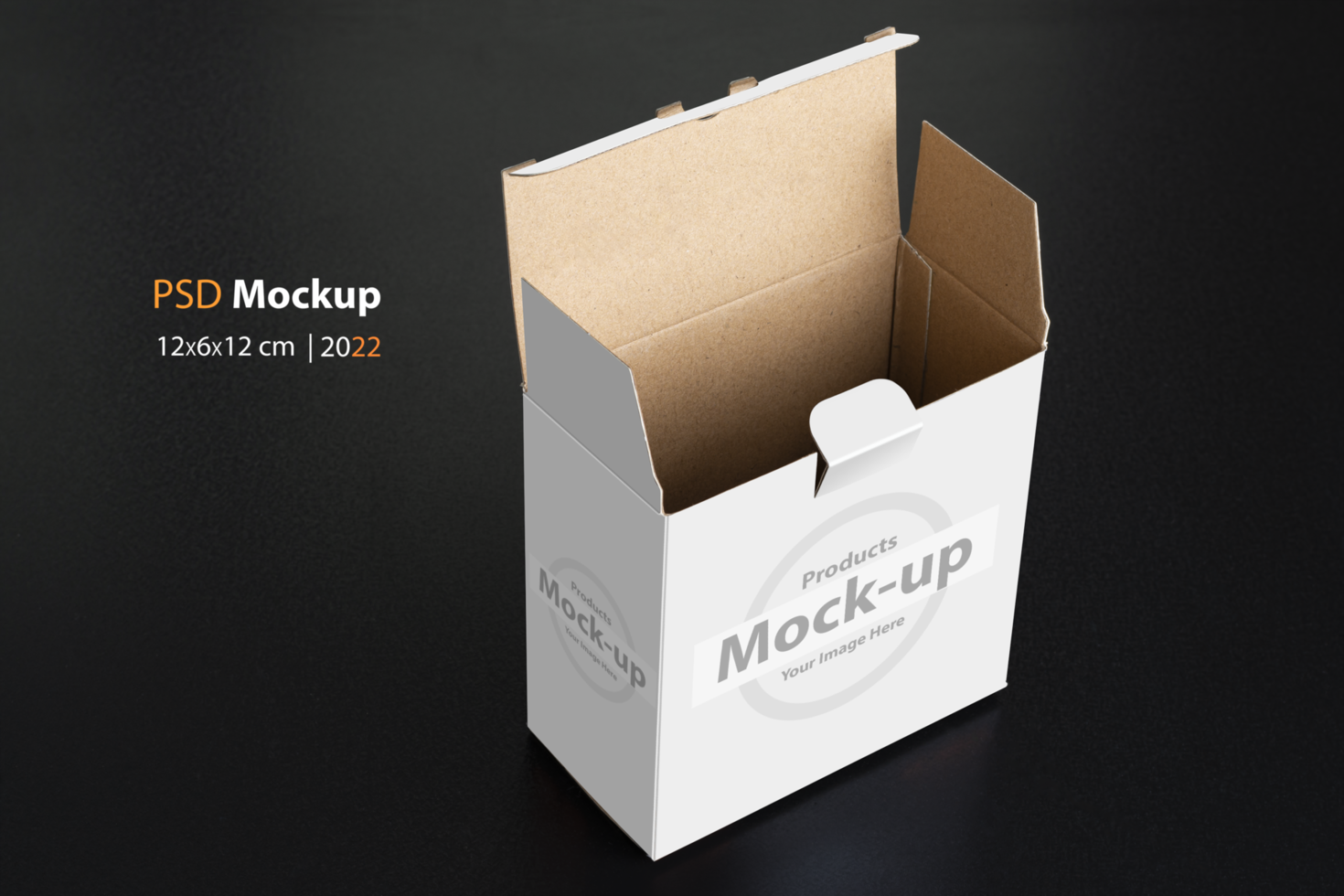 Cubical white box with open door on black background psd