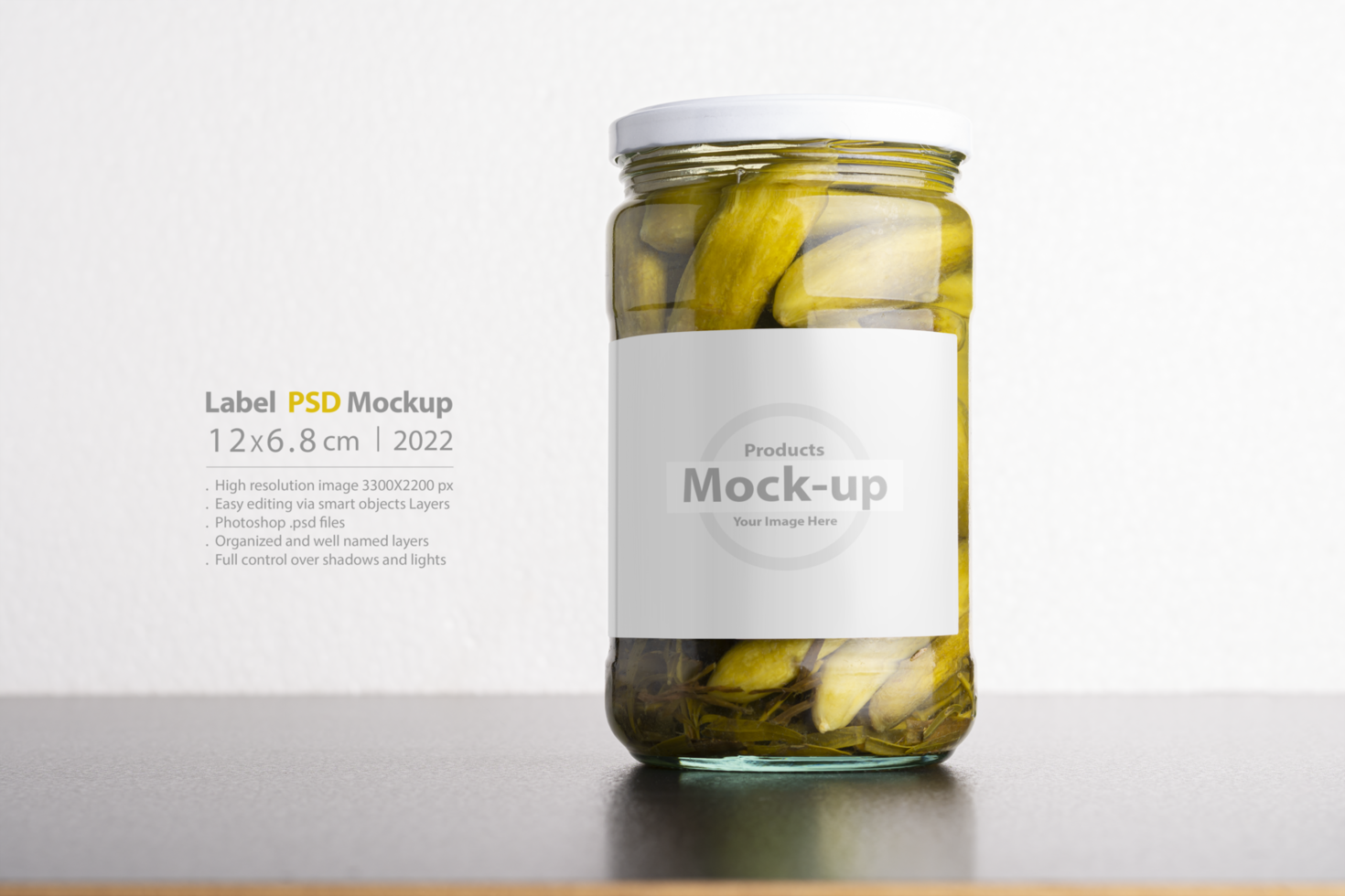 Pickled cucumber conserve with round cap psd