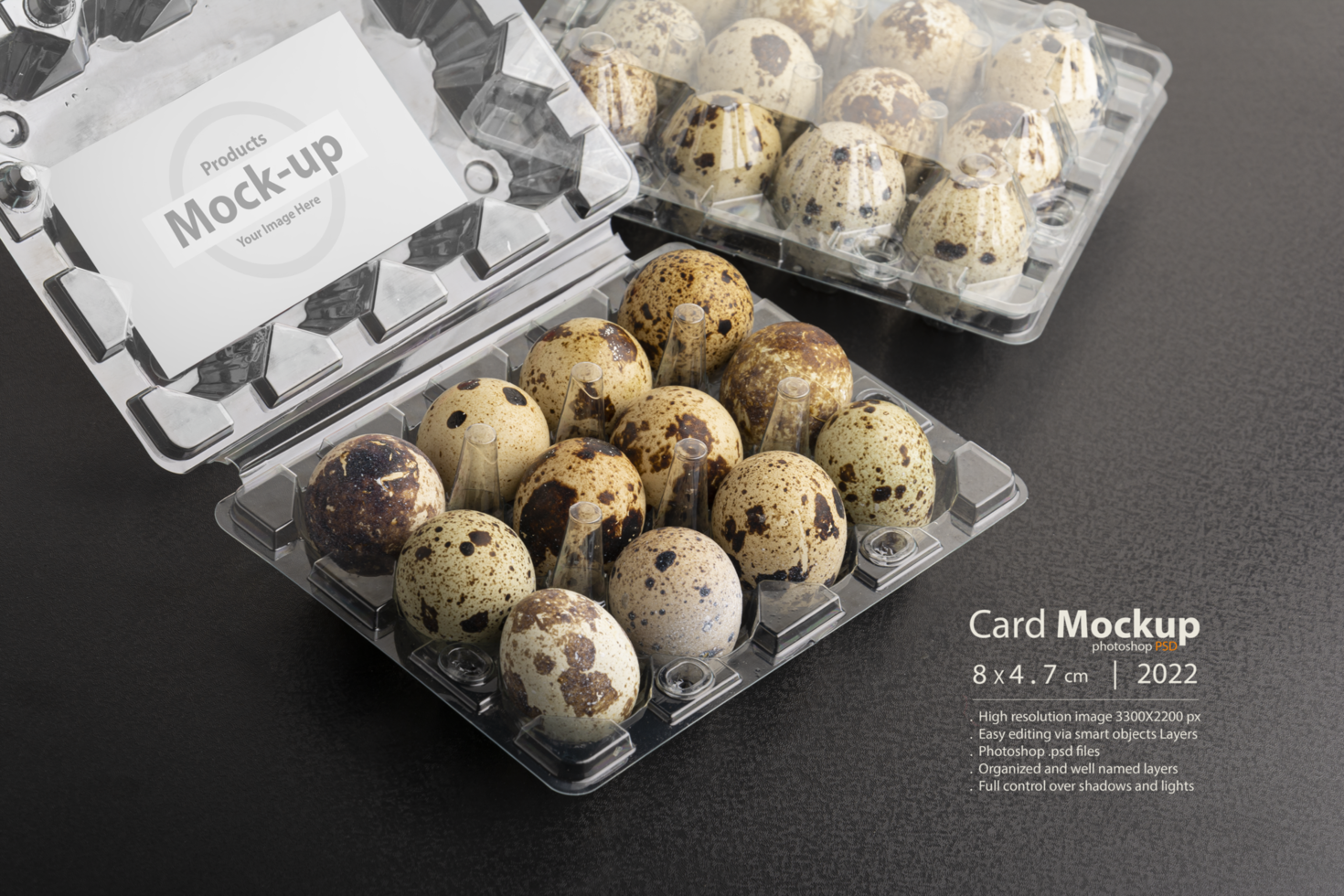 Scattered quail eggs transparent package psd