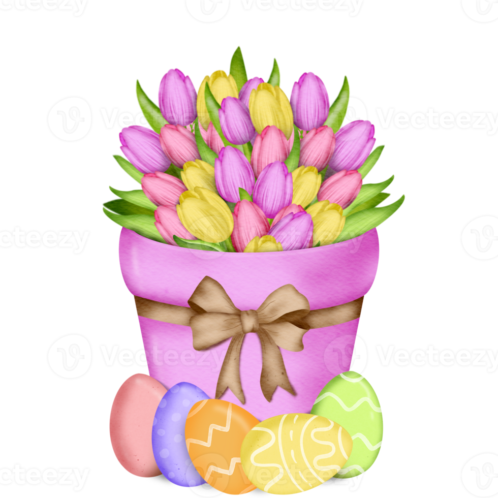 Tulip flower element png, Easter watercolor clipart Free PNG