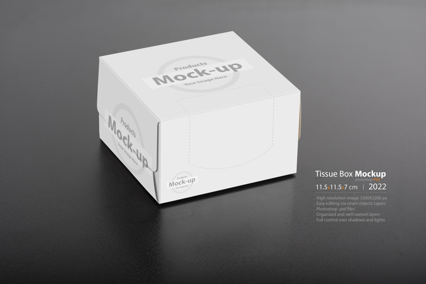 Cubical tissue box on black background psd