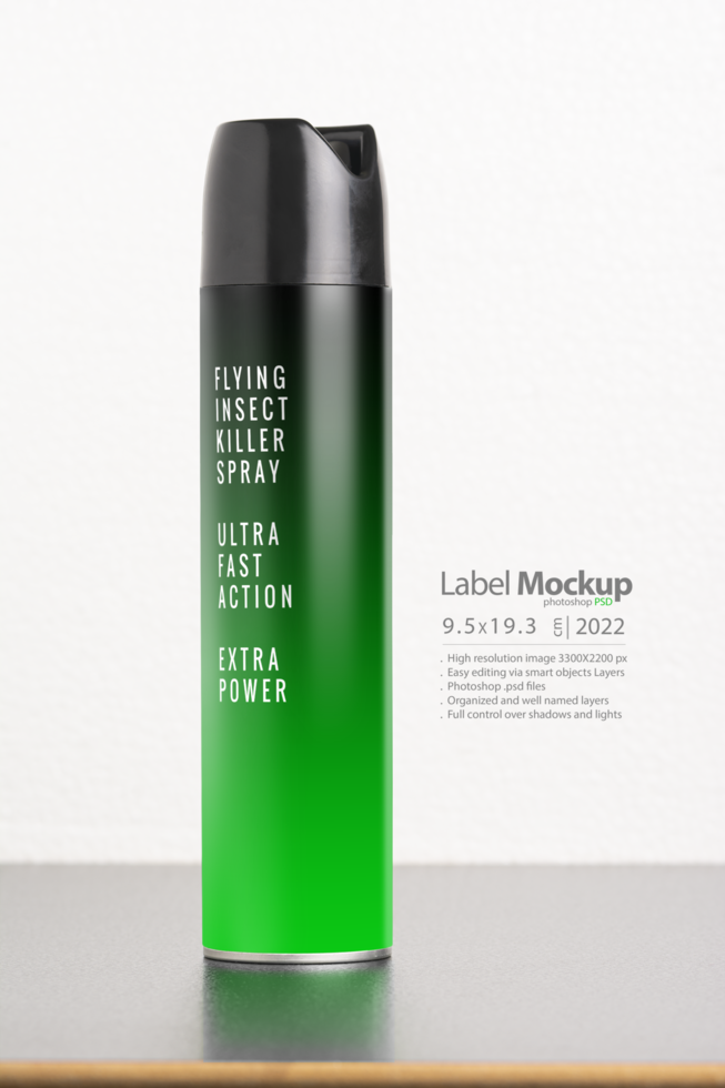 Flying insect killer spray in front of white background psd