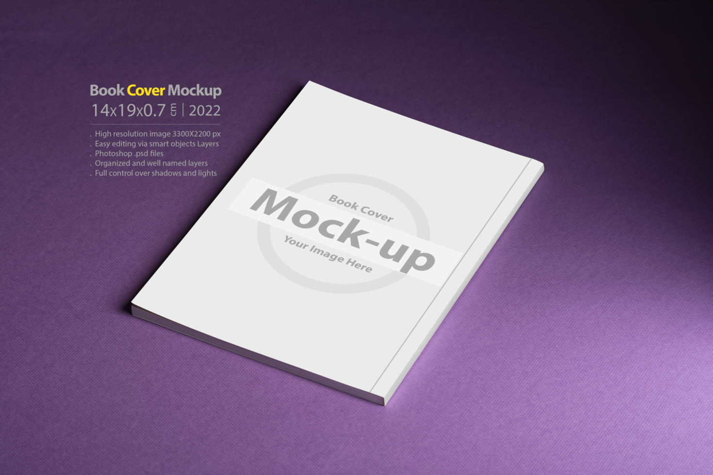 Book with blank cover on purple backdrop psd