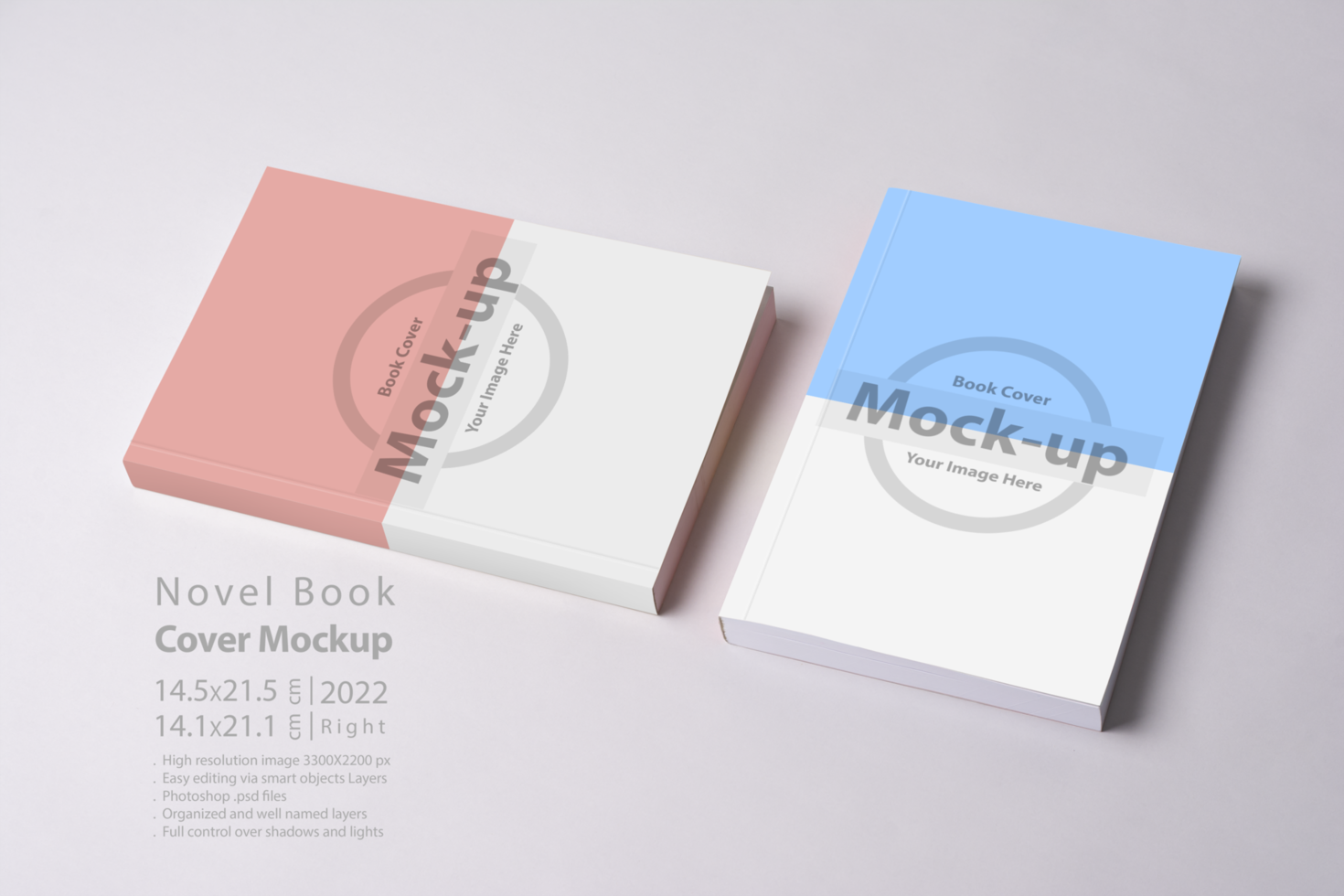 Two closed novel book with blank cover on table psd