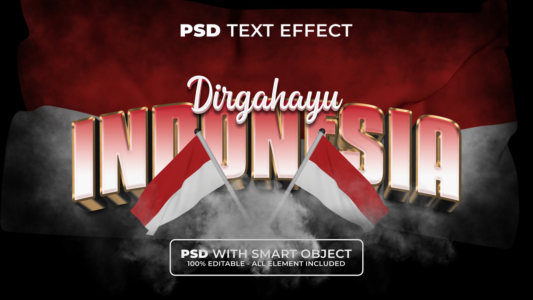 Indonesia text effect style. Editable text effect with indonesia flag. psd