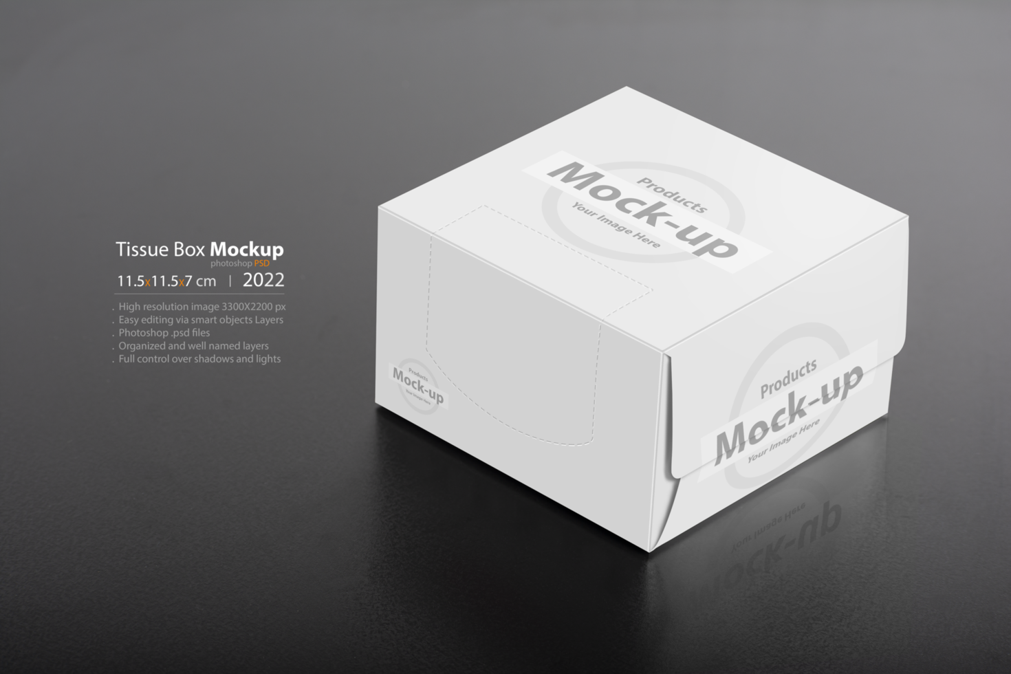 Cubical tissue box on black background psd