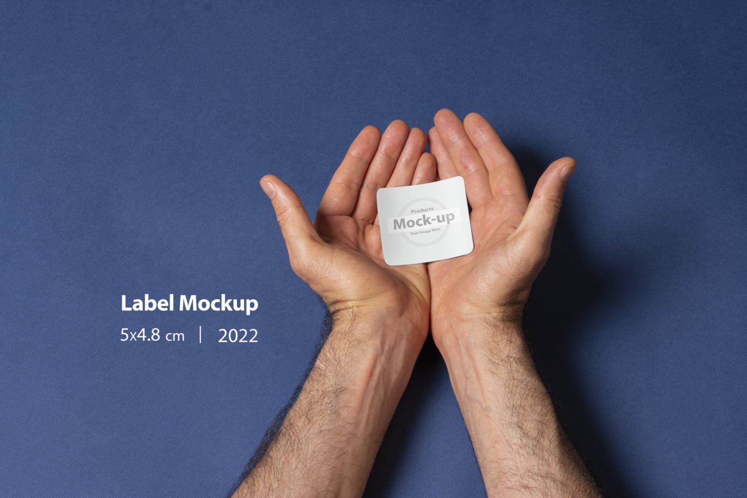 A man hands holding a small label inside palm psd