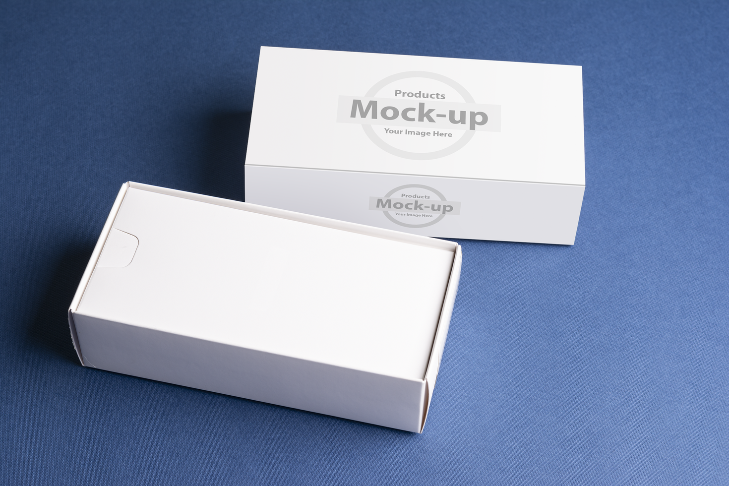 Smartphone-s pull out boxes on blue surface psd