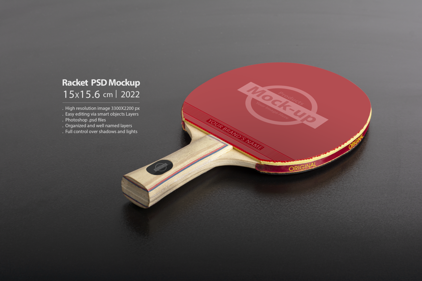 Table tennis racket on black background psd