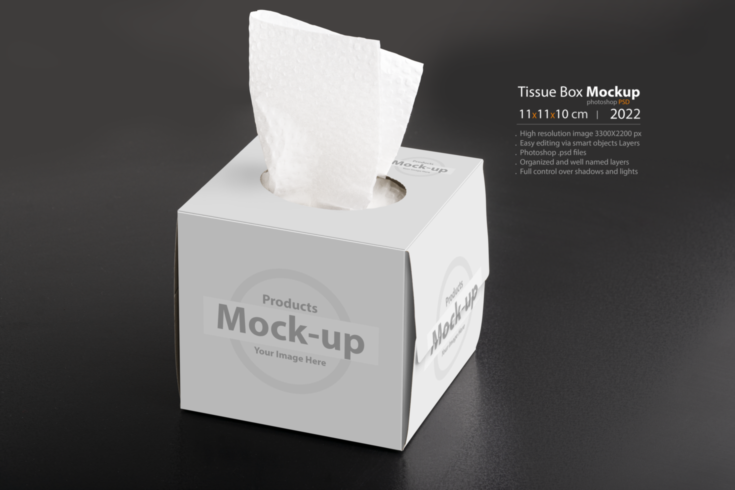 Cubical tissue box on black background psd