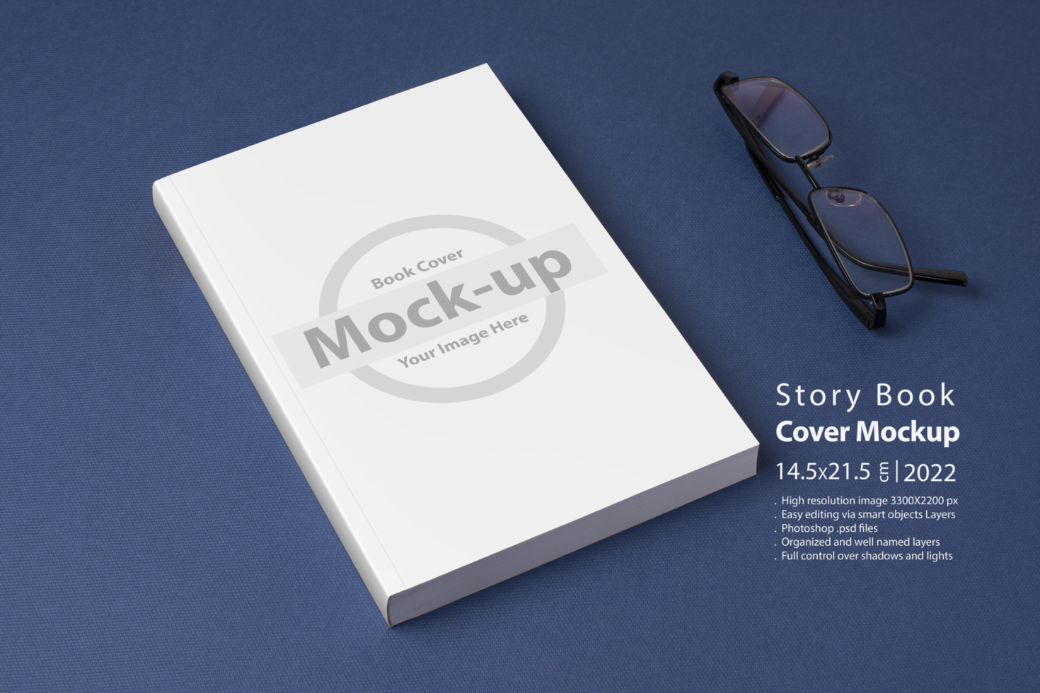 Closed novel book with blank cover on blue background psd