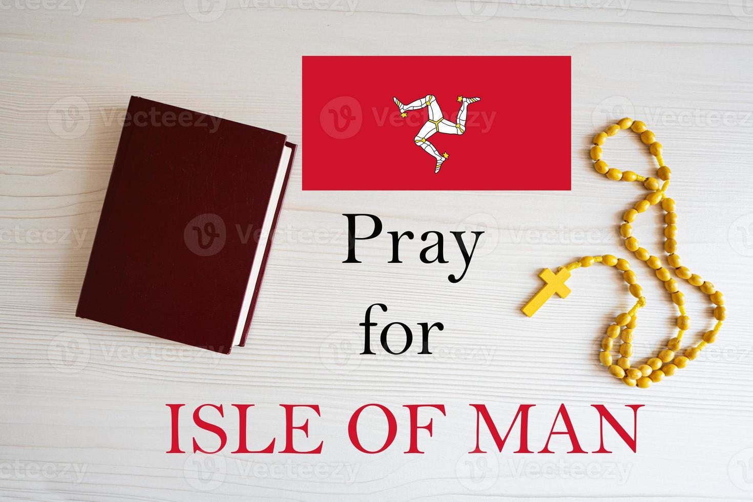 Pray for Isle of Man. Rosary and Holy Bible background. photo
