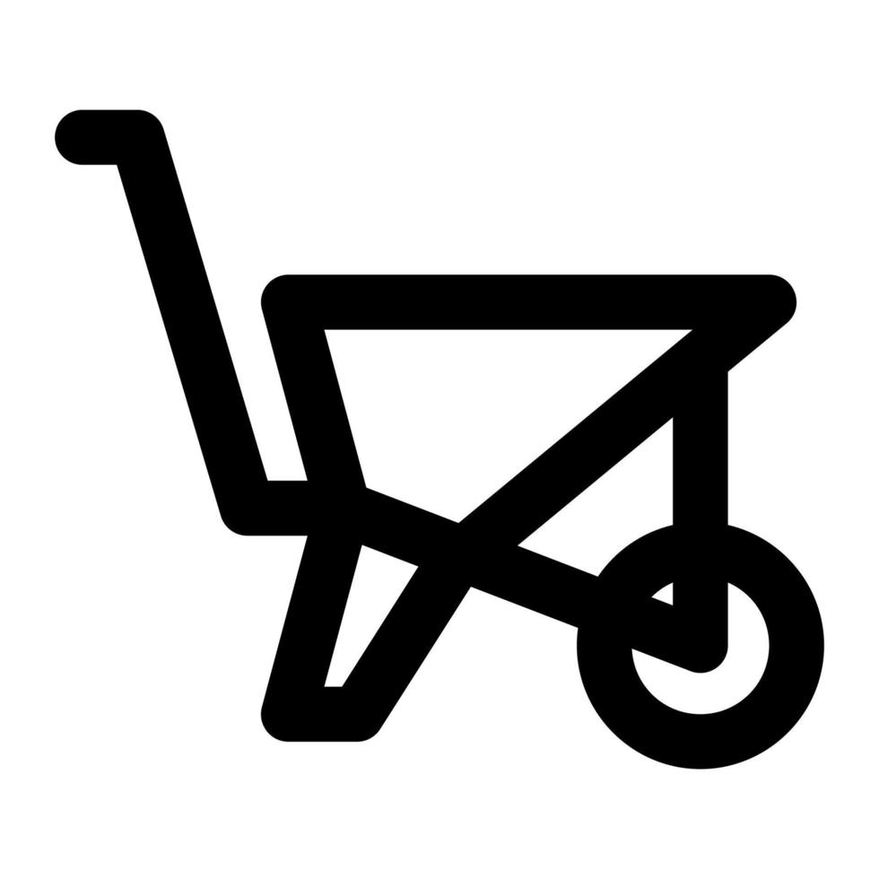 Isolated wheelbarrow  in outline icon on white background. Gardening, farming, wheel barrow vector
