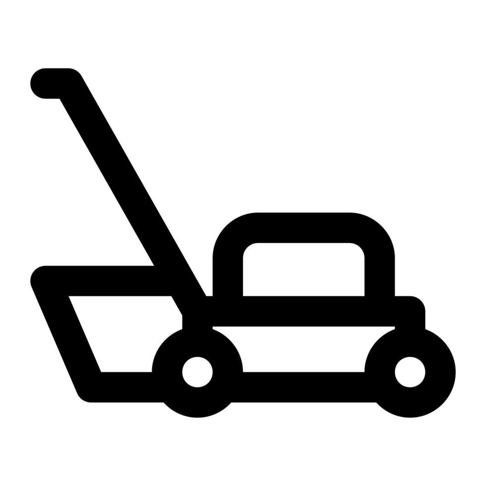 Isolated lawn mower in outline icon on white background. Gardening, grass cutter vector