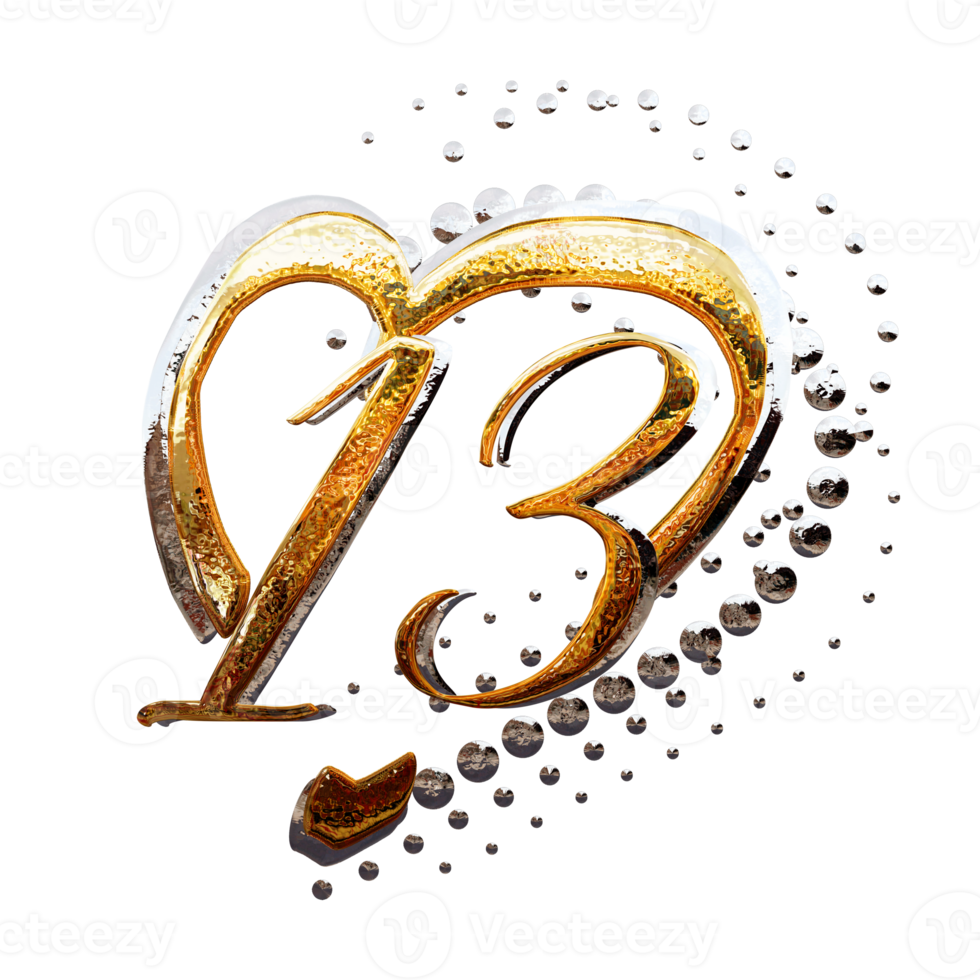 3D ILLUSTRATION,TEXT EFFECT GOLD AND SILVER 13 YEAR ANNIVERSARY DATE png