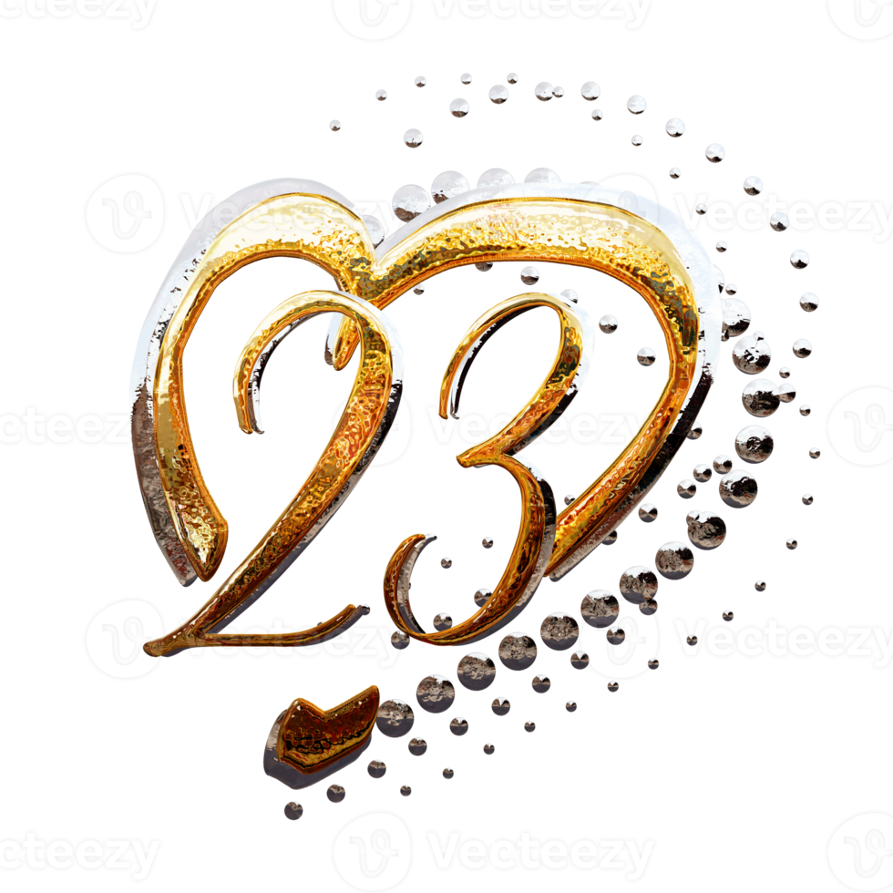 3D ILLUSTRATION,TEXT EFFECT GOLD AND SILVER 23 YEAR ANNIVERSARY DATE png
