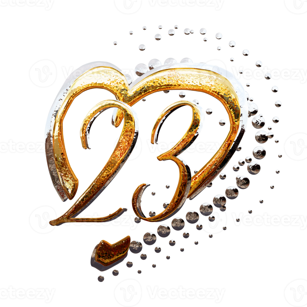 3d illustration, texte effet or et argent 23 année anniversaire Date png