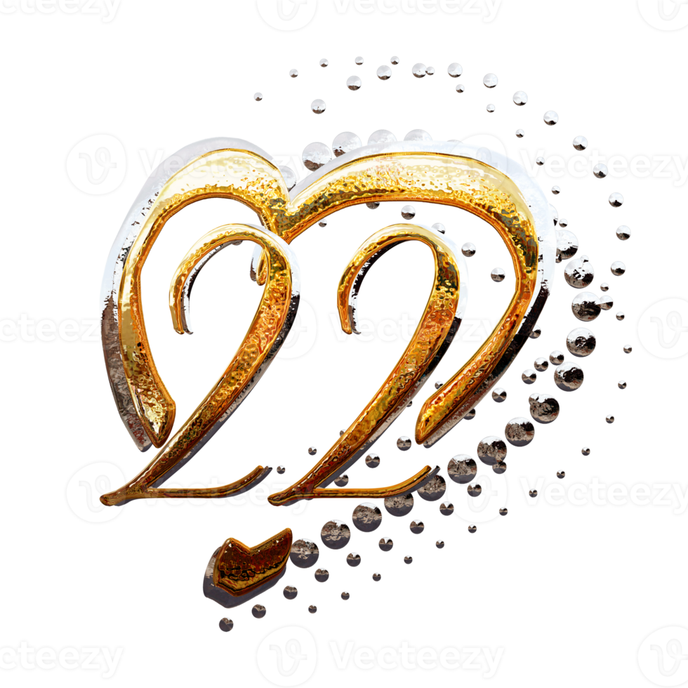 3D ILLUSTRATION,TEXT EFFECT GOLD AND SILVER 22 YEAR ANNIVERSARY DATE png