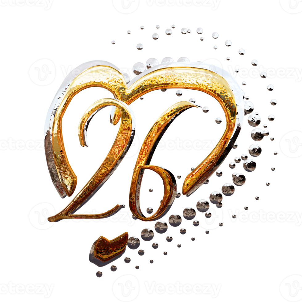 3d illustration, texte effet or et argent 26 année anniversaire Date png