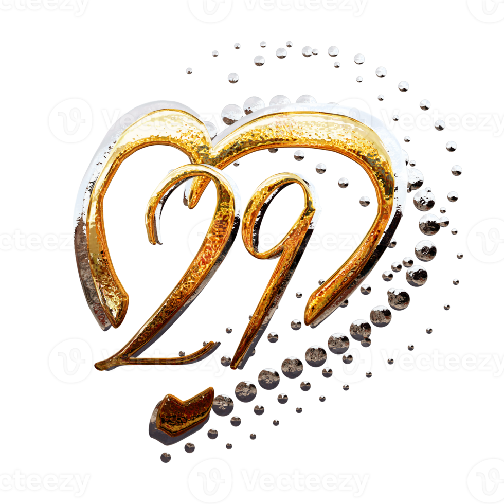 3D ILLUSTRATION,TEXT EFFECT GOLD AND SILVER 29 YEAR ANNIVERSARY DATE png