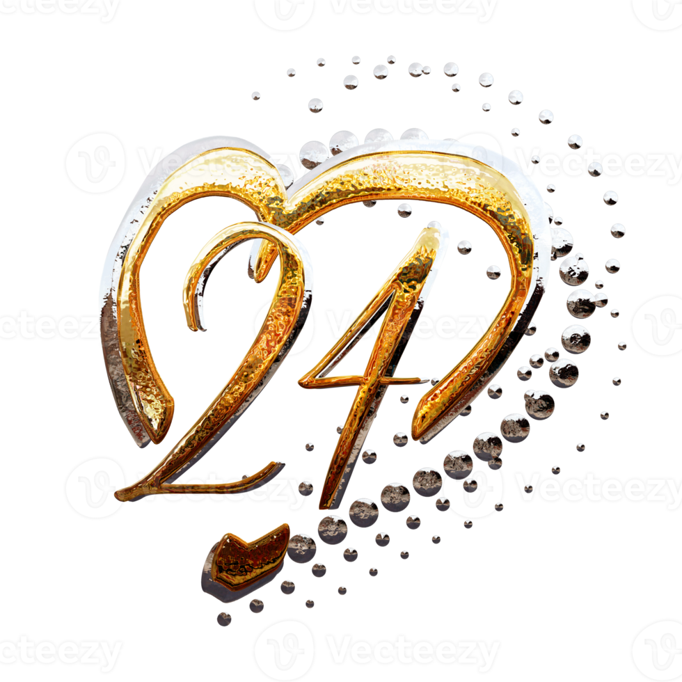3D ILLUSTRATION,TEXT EFFECT GOLD AND SILVER 24 YEAR ANNIVERSARY DATE png