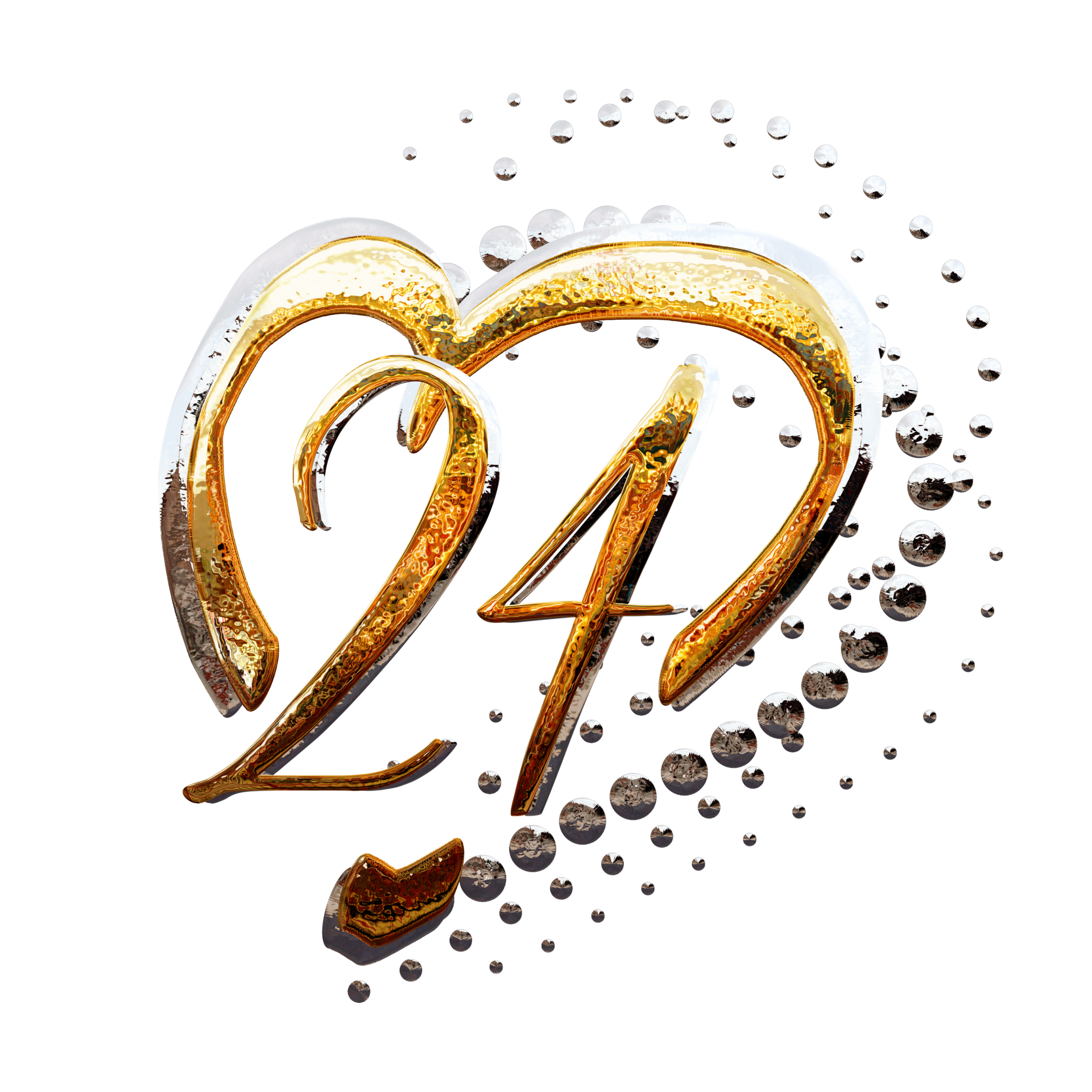 3D ILLUSTRATION,TEXT EFFECT GOLD AND SILVER 24 YEAR ANNIVERSARY DATE