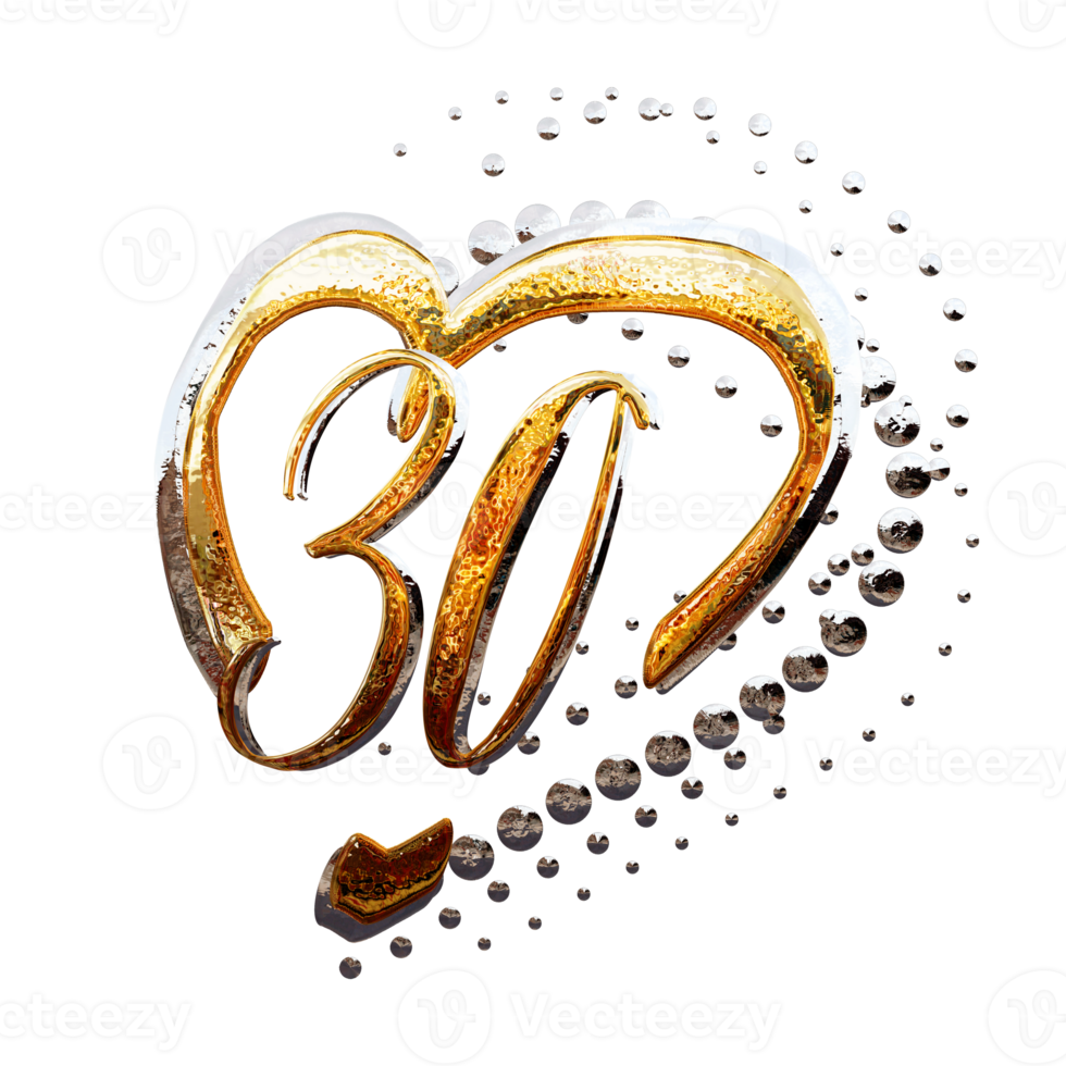 3D ILLUSTRATION,TEXT EFFECT GOLD AND SILVER 30 YEAR ANNIVERSARY DATE png