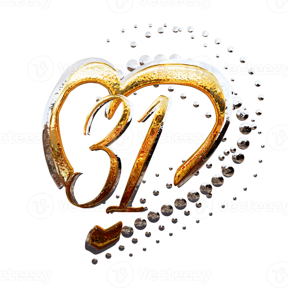 3D ILLUSTRATION,TEXT EFFECT GOLD AND SILVER 31 YEAR ANNIVERSARY DATE png