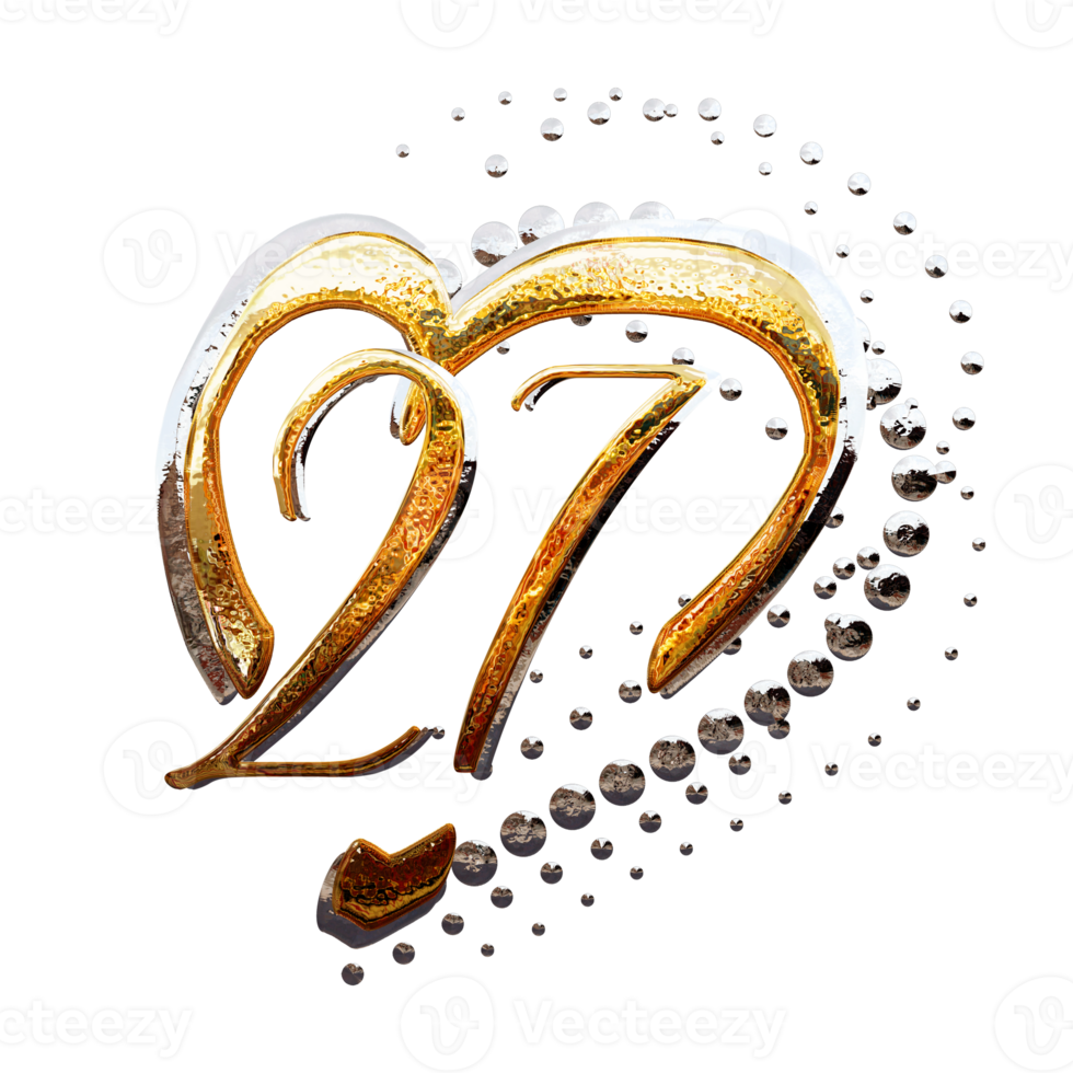3D ILLUSTRATION,TEXT EFFECT GOLD AND SILVER 27 YEAR ANNIVERSARY DATE png