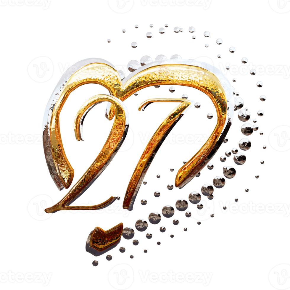 3d illustration, texte effet or et argent 27 année anniversaire Date png