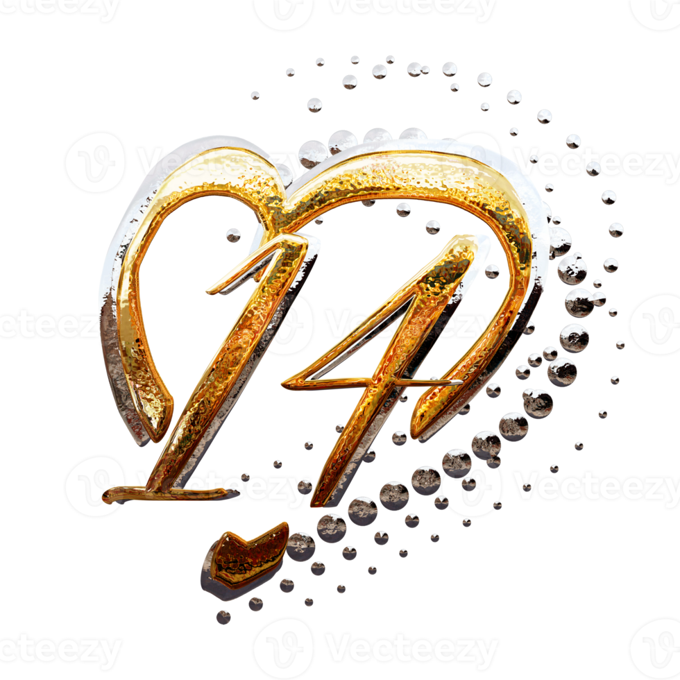 3D ILLUSTRATION,TEXT EFFECT GOLD AND SILVER 14 YEAR ANNIVERSARY DATE png