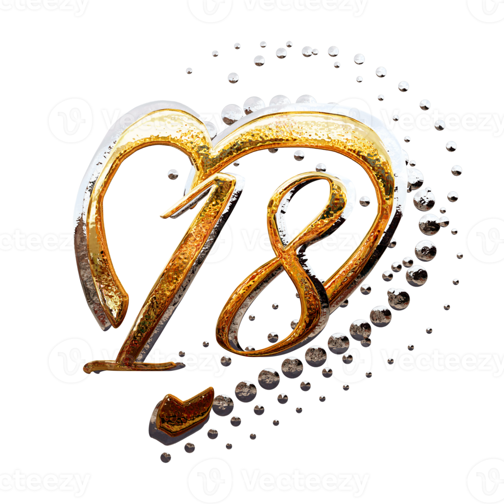 3D ILLUSTRATION,TEXT EFFECT GOLD AND SILVER 18 YEAR ANNIVERSARY DATE png