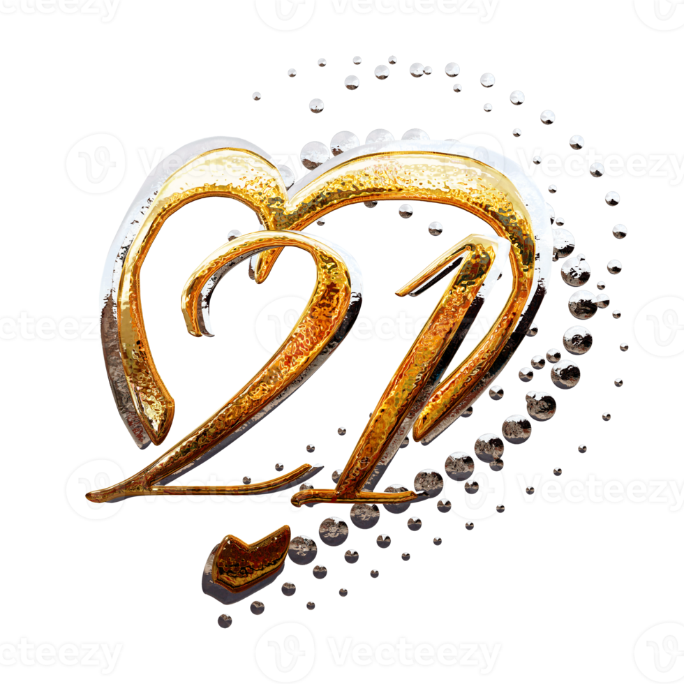 3D ILLUSTRATION,TEXT EFFECT GOLD AND SILVER 21 YEAR ANNIVERSARY DATE png