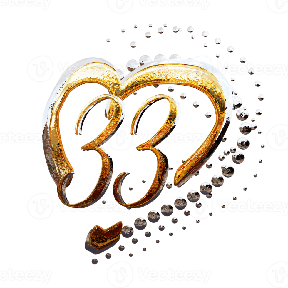 3D ILLUSTRATION,TEXT EFFECT GOLD AND SILVER 33 YEAR ANNIVERSARY DATE png