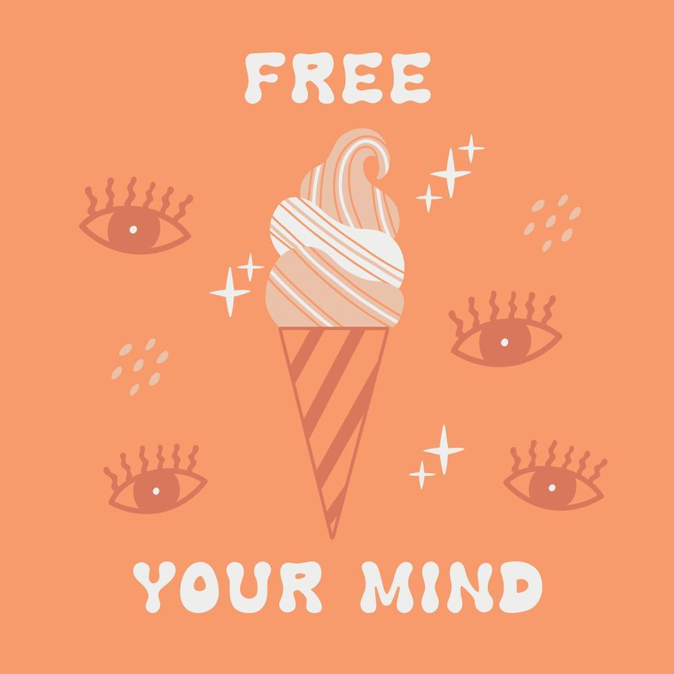 Groovy print ice cream with boho eye vector concept